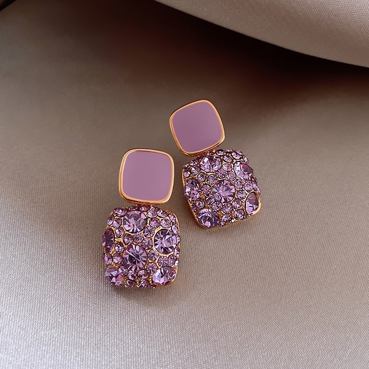 Luxury Purple Earrings with Zirconia Inlay 2
