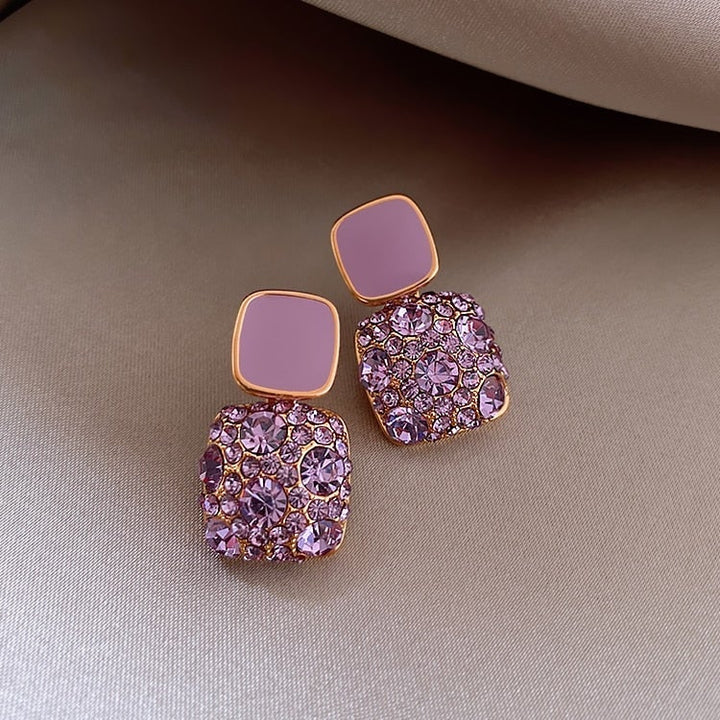 Luxury Purple Earrings with Zirconia Inlay 2