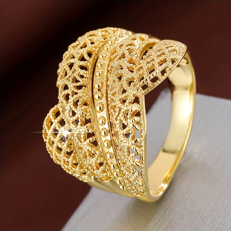 Mesh Hollow Gold Ring for Women 0