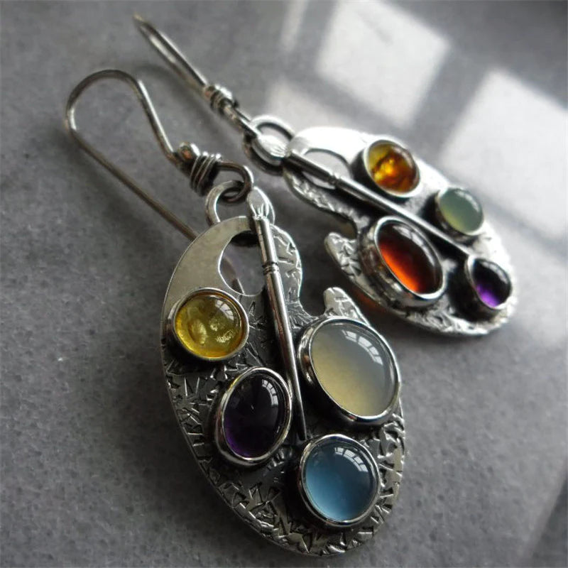Multicoloured Stone Pendant Earrings 0