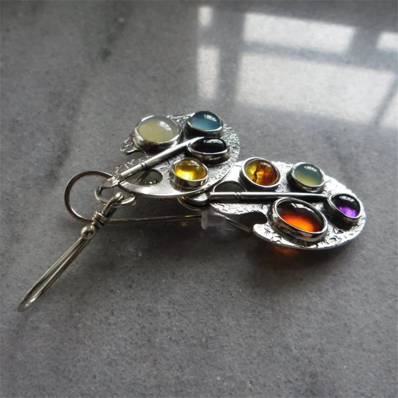 Multicoloured Stone Pendant Earrings 1