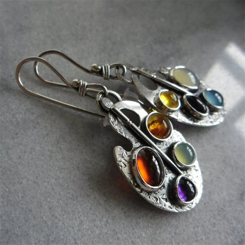 Multicoloured Stone Pendant Earrings 2