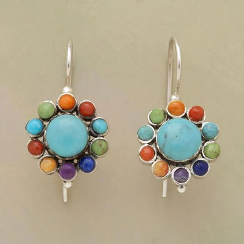 Multicoloured Turquoise Round Earrings for Women - Handcrafted Lightweight Design 0