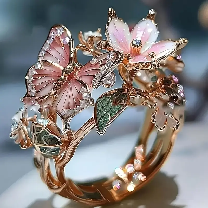 Nature Bright Butterfly Zirconia Ring 0