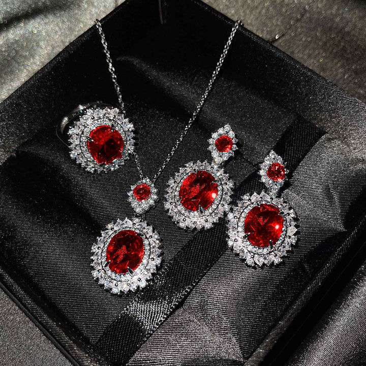 Silver Red Jewelry Set