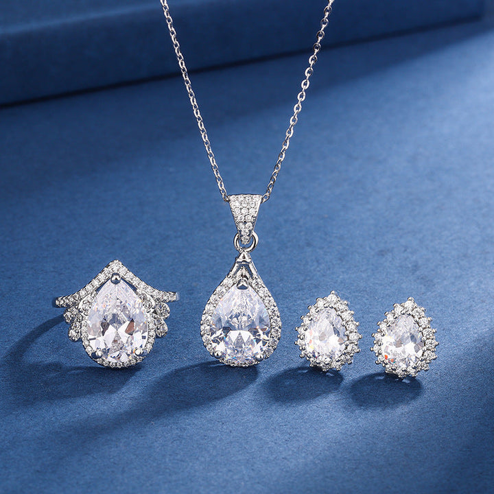 Teardrop White Silver Jewelry Set