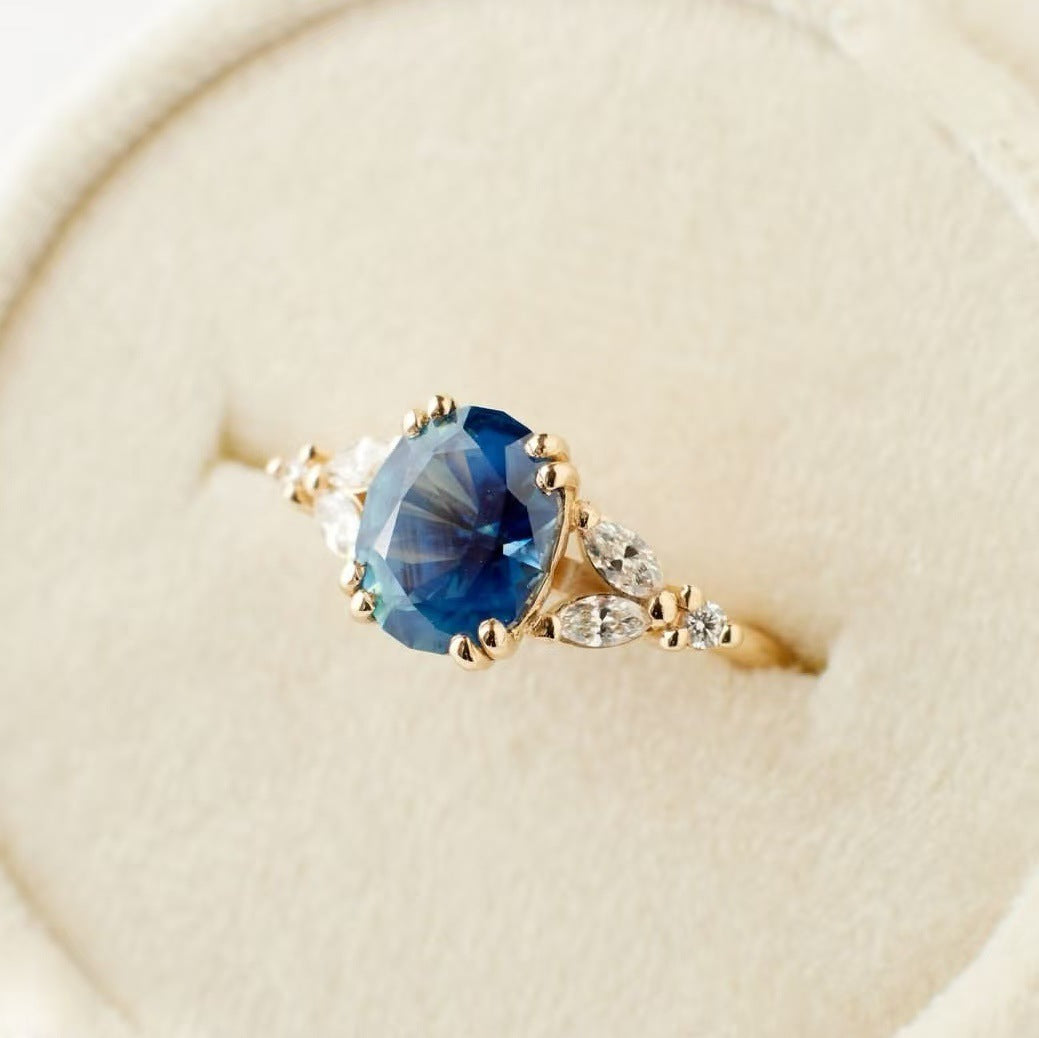 Blue Exotic Crystal Gold Ring