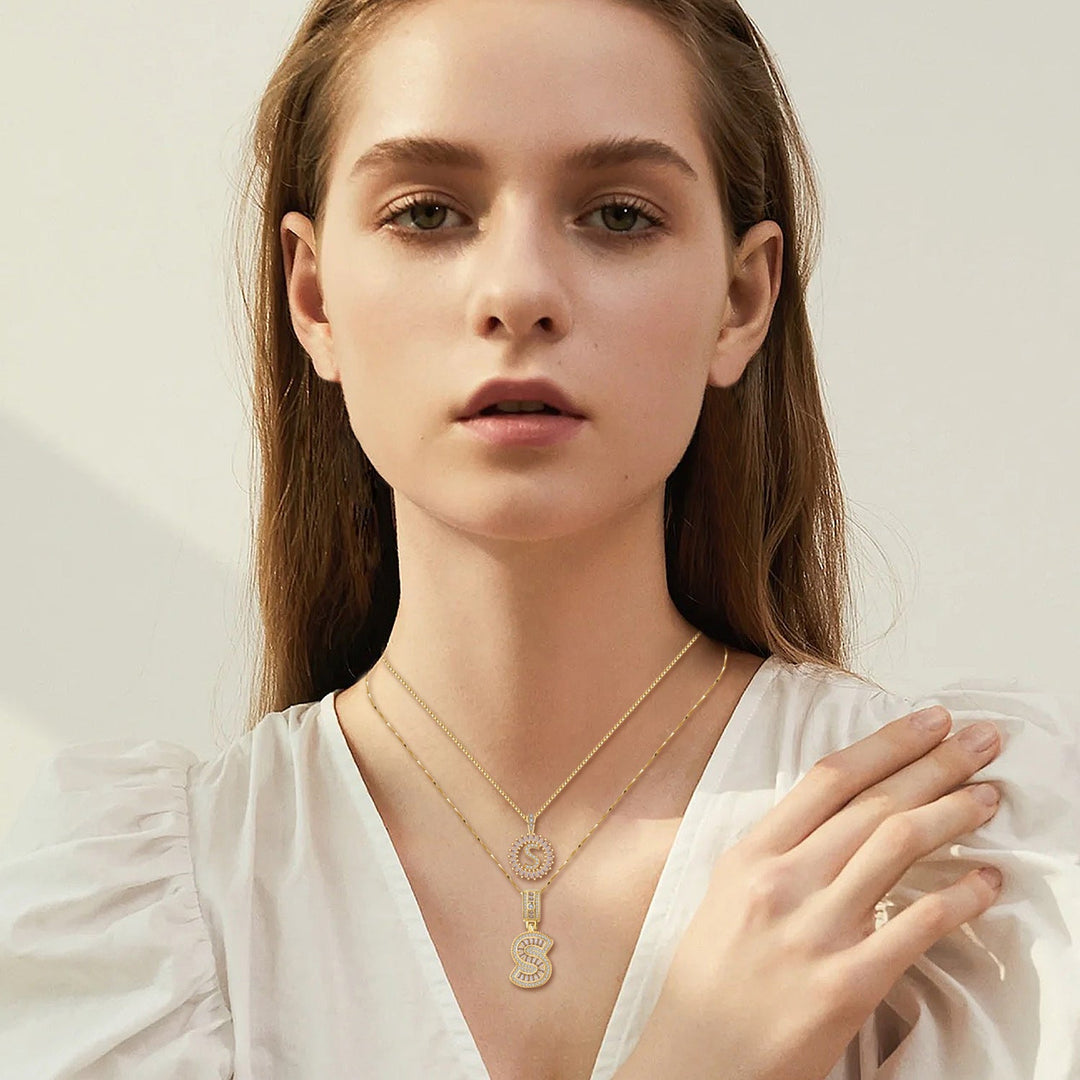 Moissanite letter initial necklace set Gold