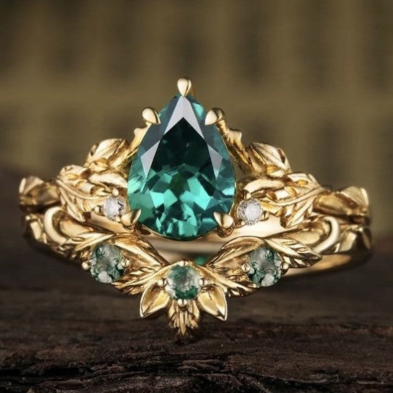 Green Crystal Gold Ring