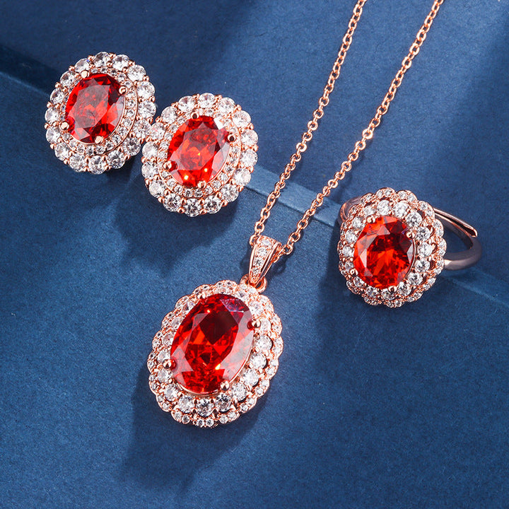 Rose Gold Red Jewelry Set