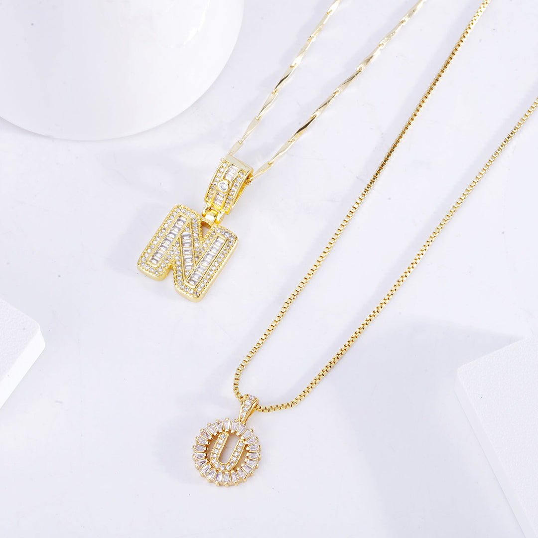 Moissanite letter initial necklace set Gold