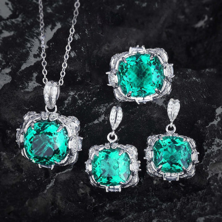 Silver Emerald Green Jewelry Set