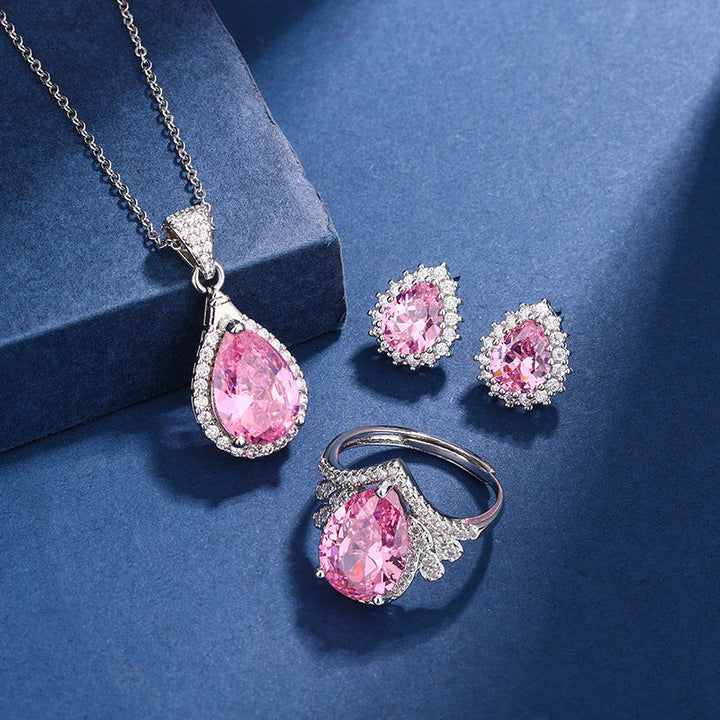 Silver Pink Jewelry Set