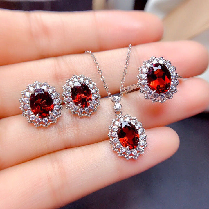 Silver Red Jewelry Set