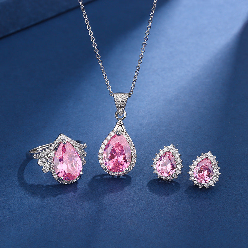 Silver Pink Jewelry Set