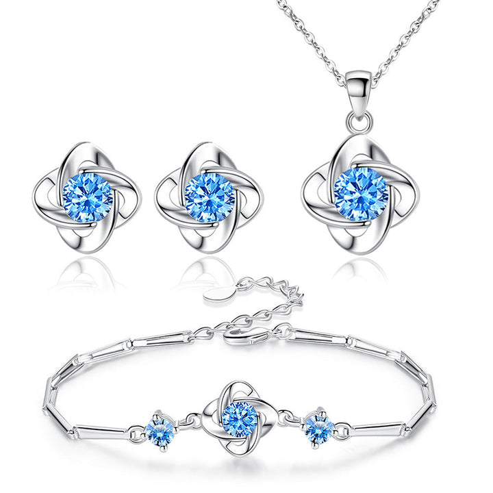 Clover Loop Silver Jewelry Set Blue