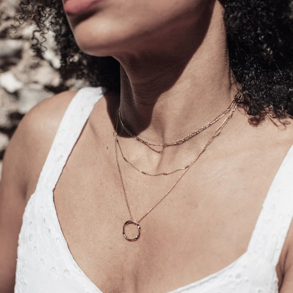 Open Circle Three Row Necklace Gold