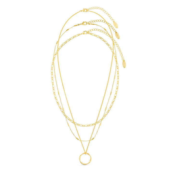 Open Circle Three Row Necklace Gold