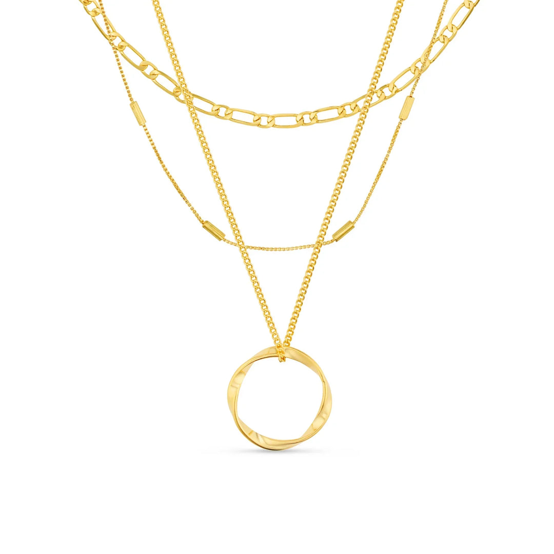 Open Circle Three Row Necklace Silver