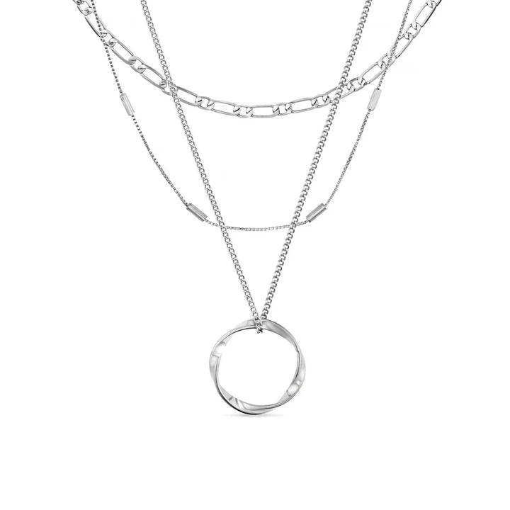 Open Circle Three Row Necklace Silver