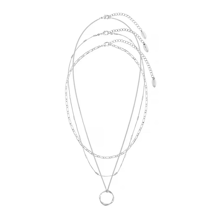 Open Circle Three Row Necklace Silver
