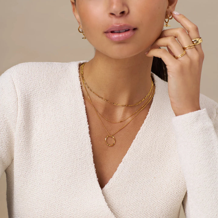 Open Circle Three Row Necklace Gold