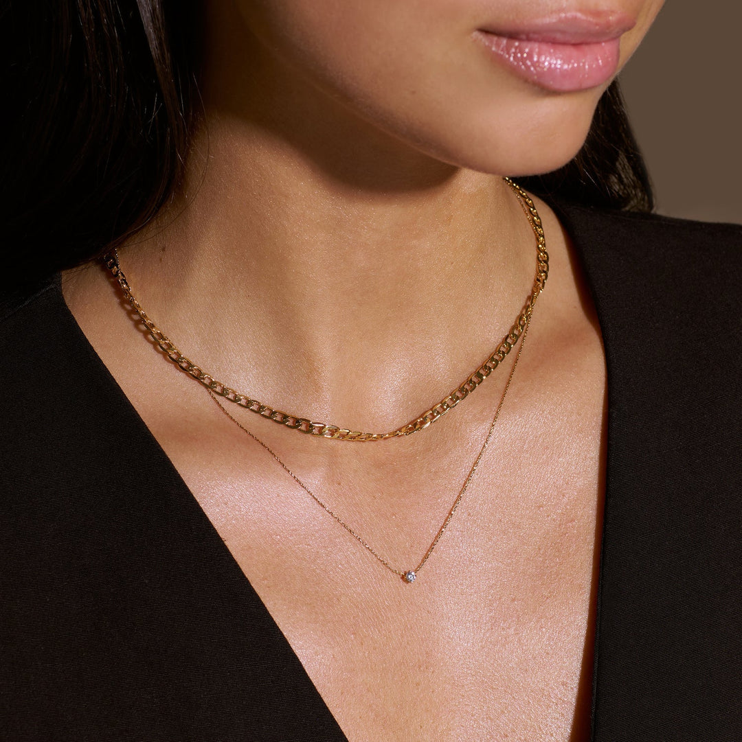 Flat Link Curb Chain Necklace Silver