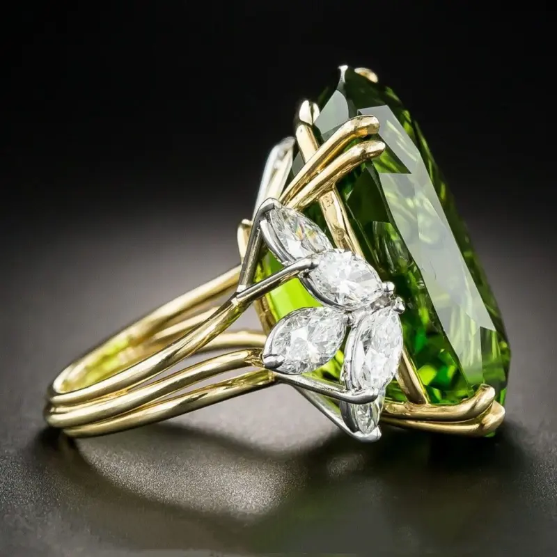 Olive Cubic Glass Gold Ring 0