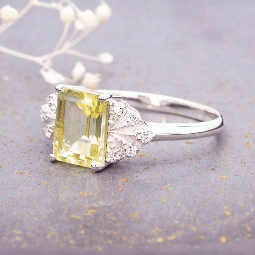 Olive Cubic Glass Silver Ring - Elegant Sterling Silver Ring for Women 0