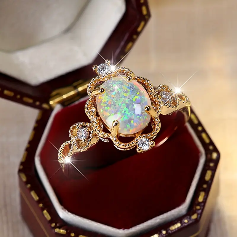 Opal Gold Zirconia Ring - Timeless Elegance for Every Occasion 0