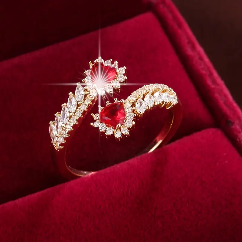 Open Red Zirconia Gold Ring - Handmade Modern Design for Strength and Elegance 0