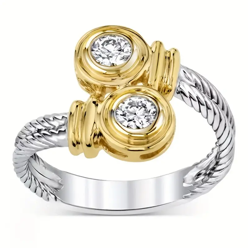 Open Zirconia Gold & Silver Ring 0