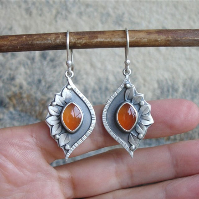 Orange Boho Earrings with Crystals 0
