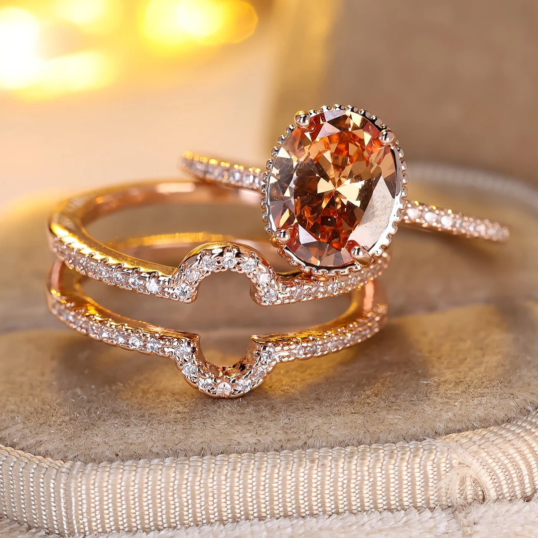 Orange Rounded Crystal Ring Set 0
