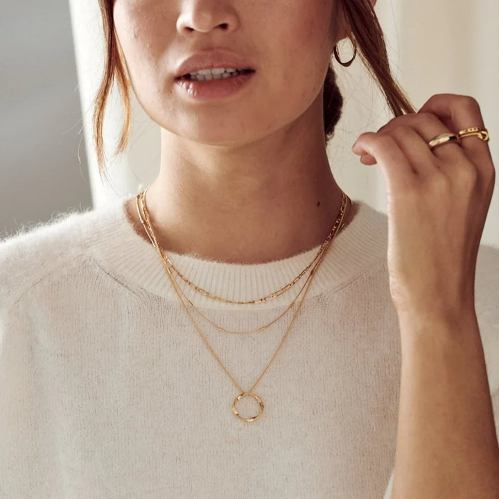 Open Circle Three Row Necklace Gold