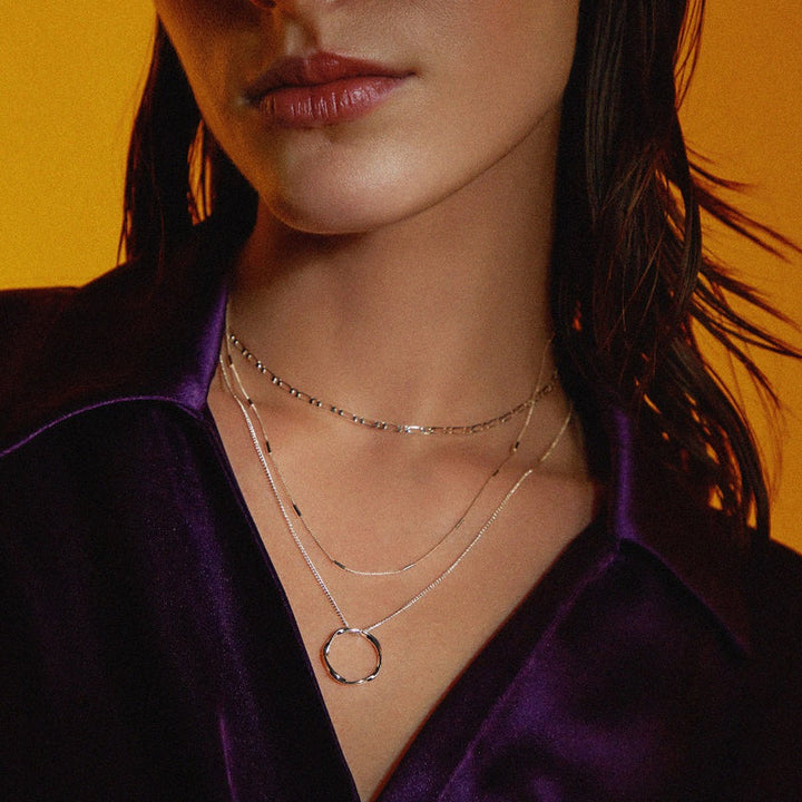 Open Circle Three Row Necklace Silver