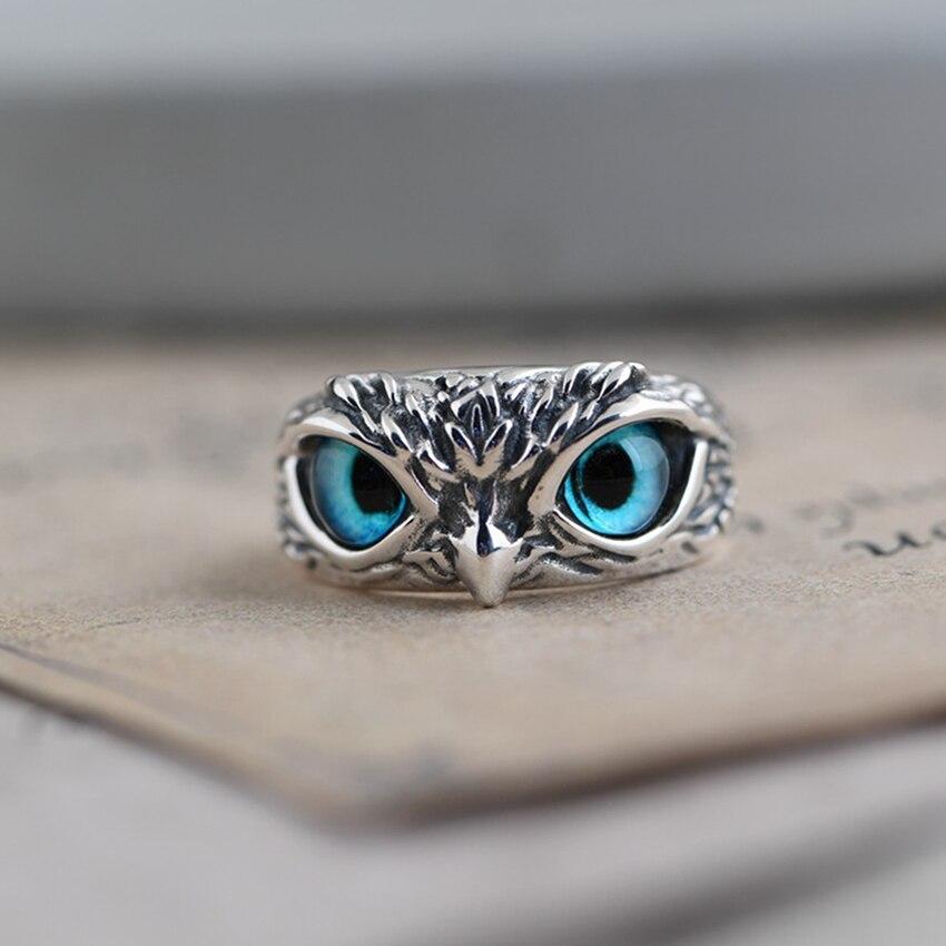 Owl of Good Luck Adjustable Silver and Opal Ring - Handmade Unique Design 0