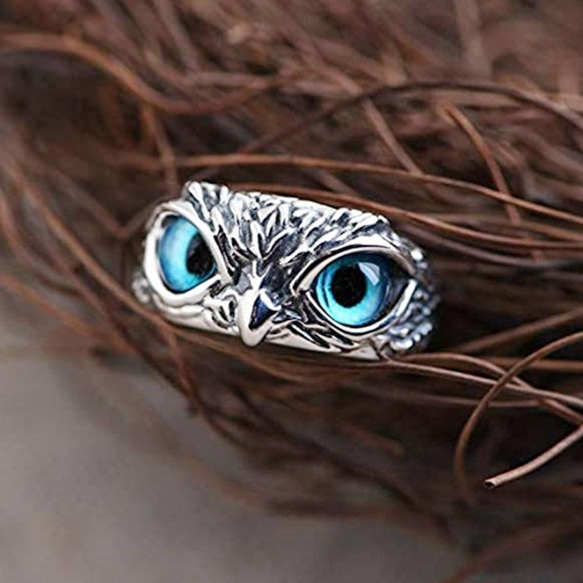 Owl of Good Luck Adjustable Silver and Opal Ring - Handmade Unique Design 1
