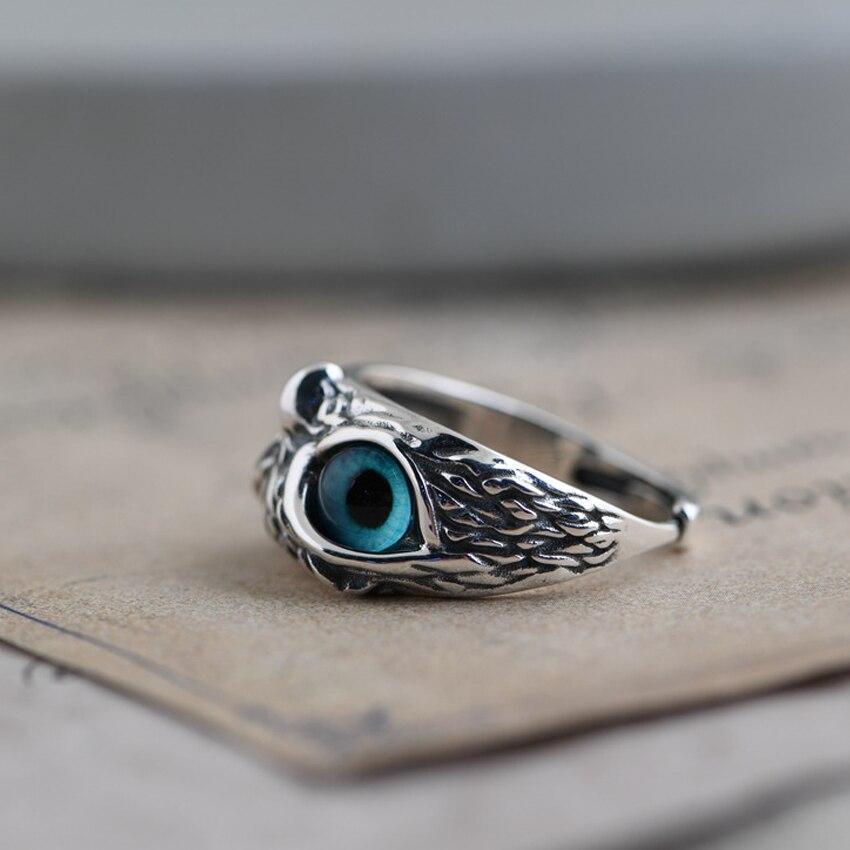 Owl of Good Luck Adjustable Silver and Opal Ring - Handmade Unique Design 2
