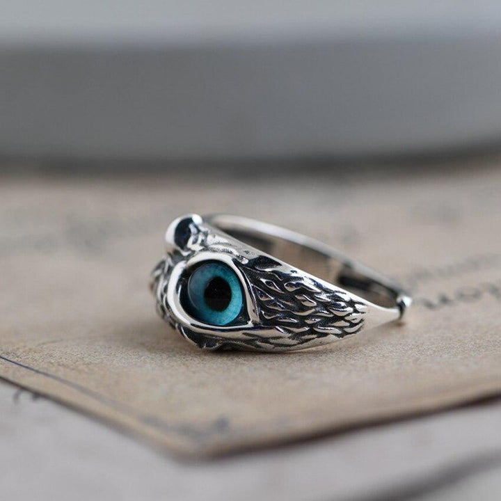 Owl of Good Luck Adjustable Silver and Opal Ring - Handmade Unique Design 2