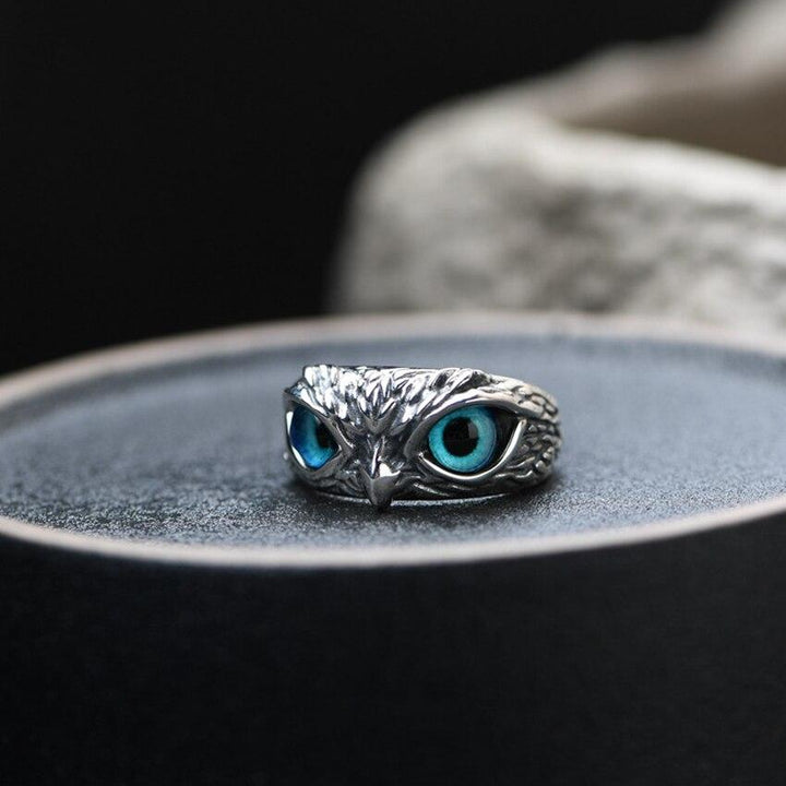 Owl of Good Luck Adjustable Silver and Opal Ring - Handmade Unique Design 3