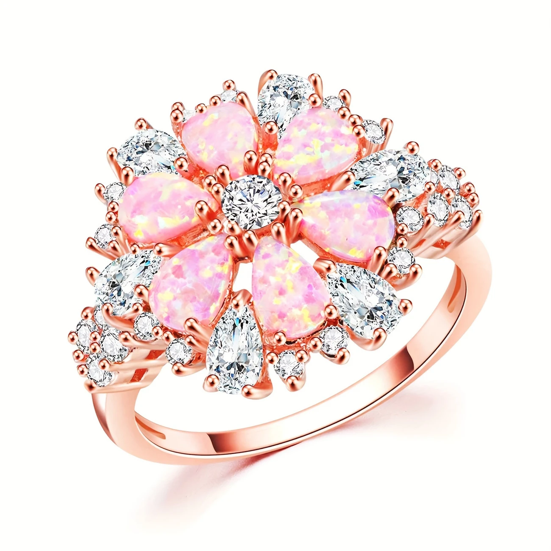 Pink Blossom Crystal Bright Rose Ring 0