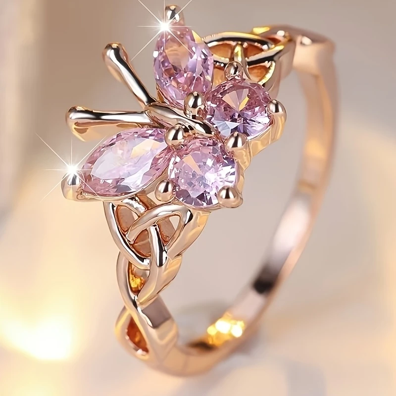 Pink Butterfly Gold Ring - A Timeless Symbol of Strength 0