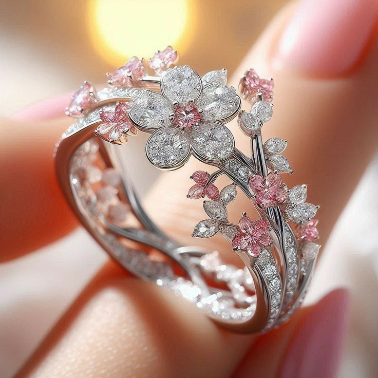 Pink Crystalline Flower Ring - A Timeless Symbol of Strength 0
