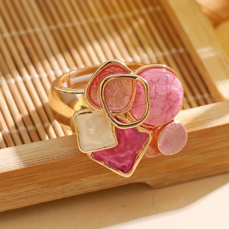 Pink Enamel Gold Ring 0