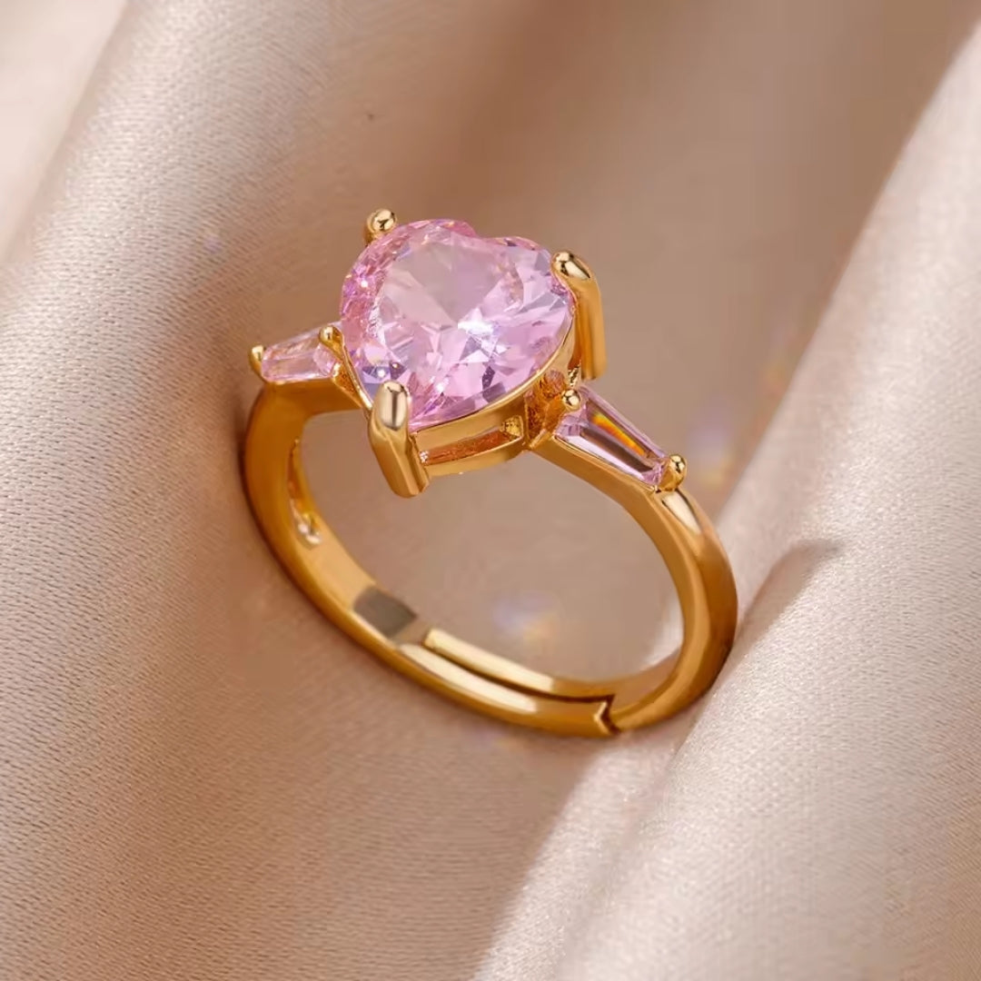 Pink Heart Golden Ring 0