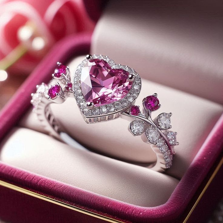 Pink Heart Silver Ring - Unique Handmade Design for Everyday Elegance 0