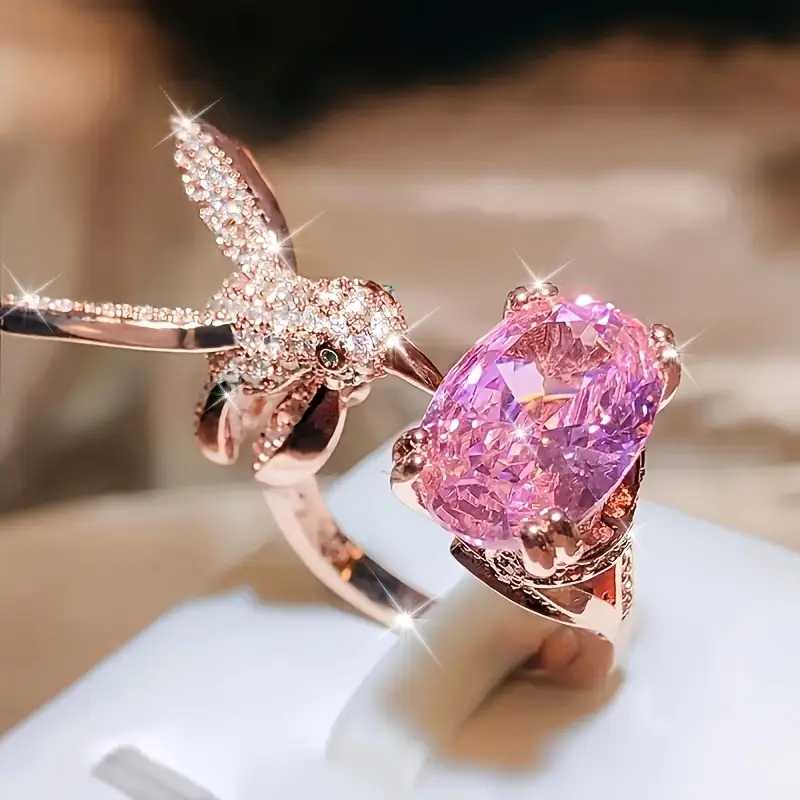 Pink Hummingbird Rose Ring 0