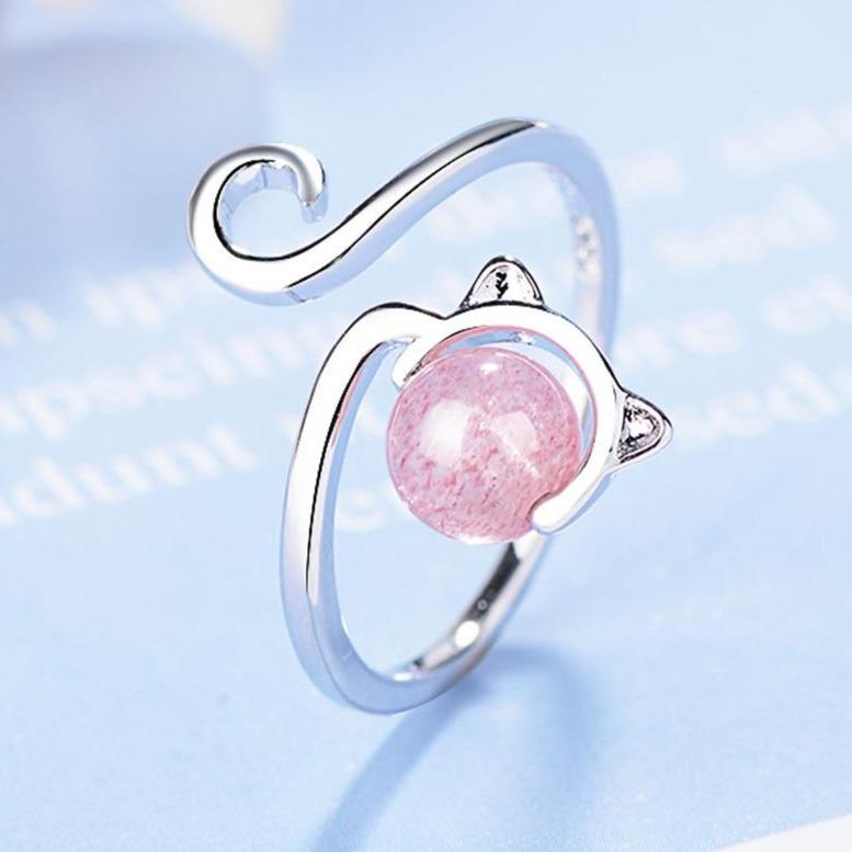 Pink Kitten Ring in 925 Sterling Silver with Agate 0