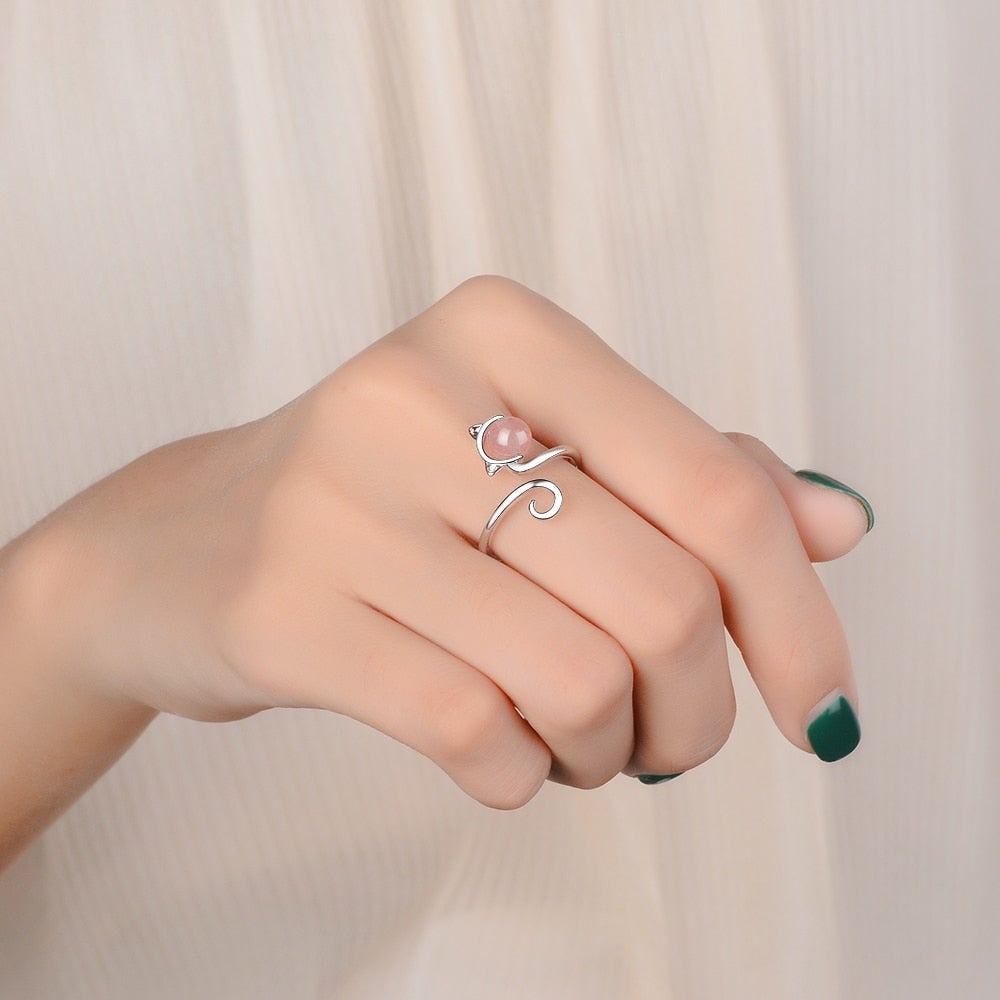 Pink Kitten Ring in 925 Sterling Silver with Agate 2